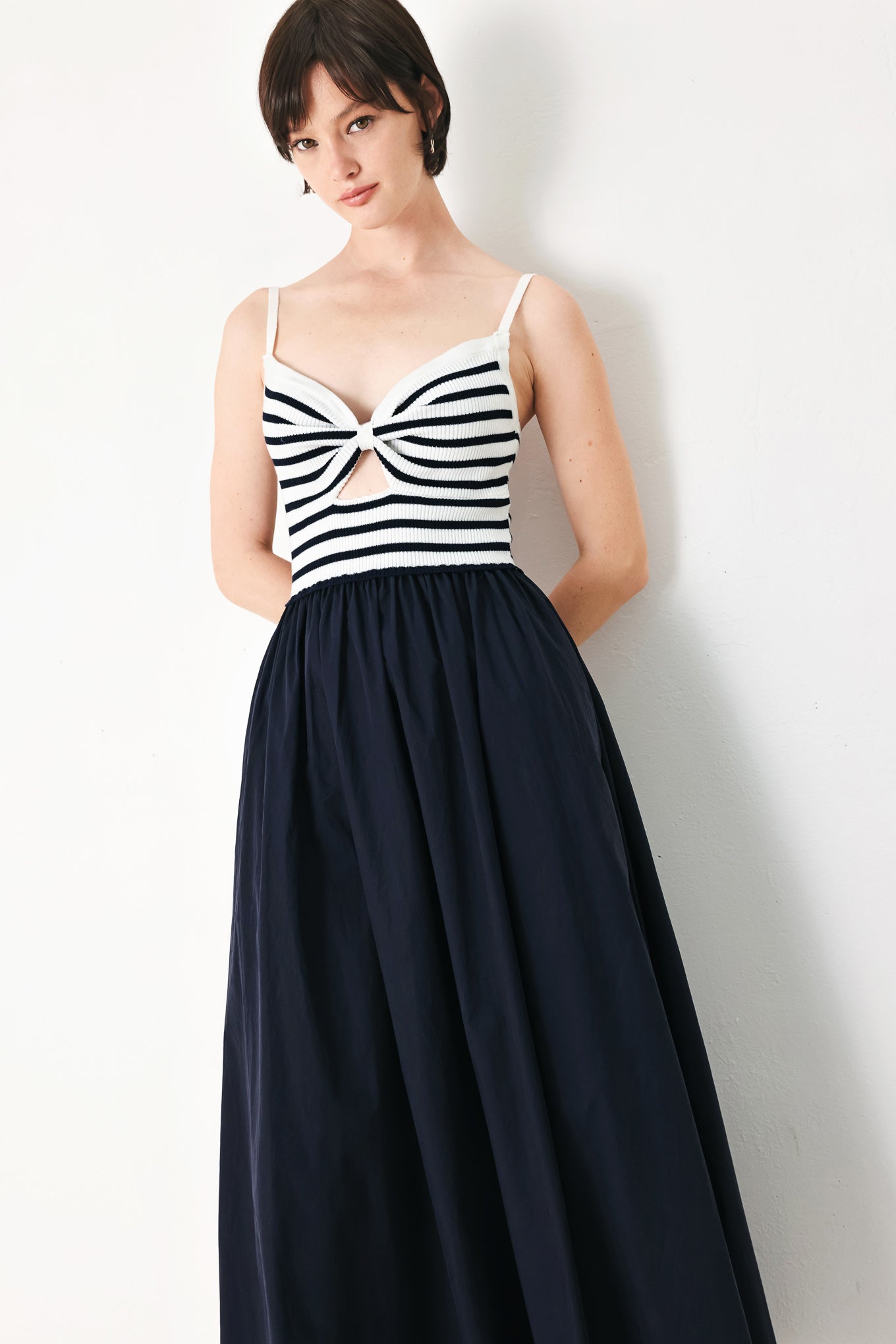 PARIS STRIPE CUTOUT MIDI DRESS