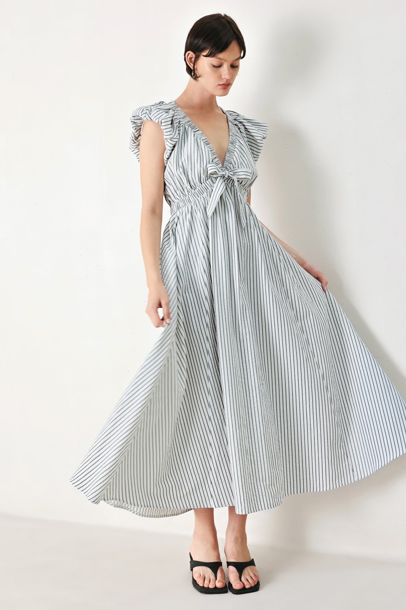 WHISPER STRIPE WOVEN MIDI DRESS