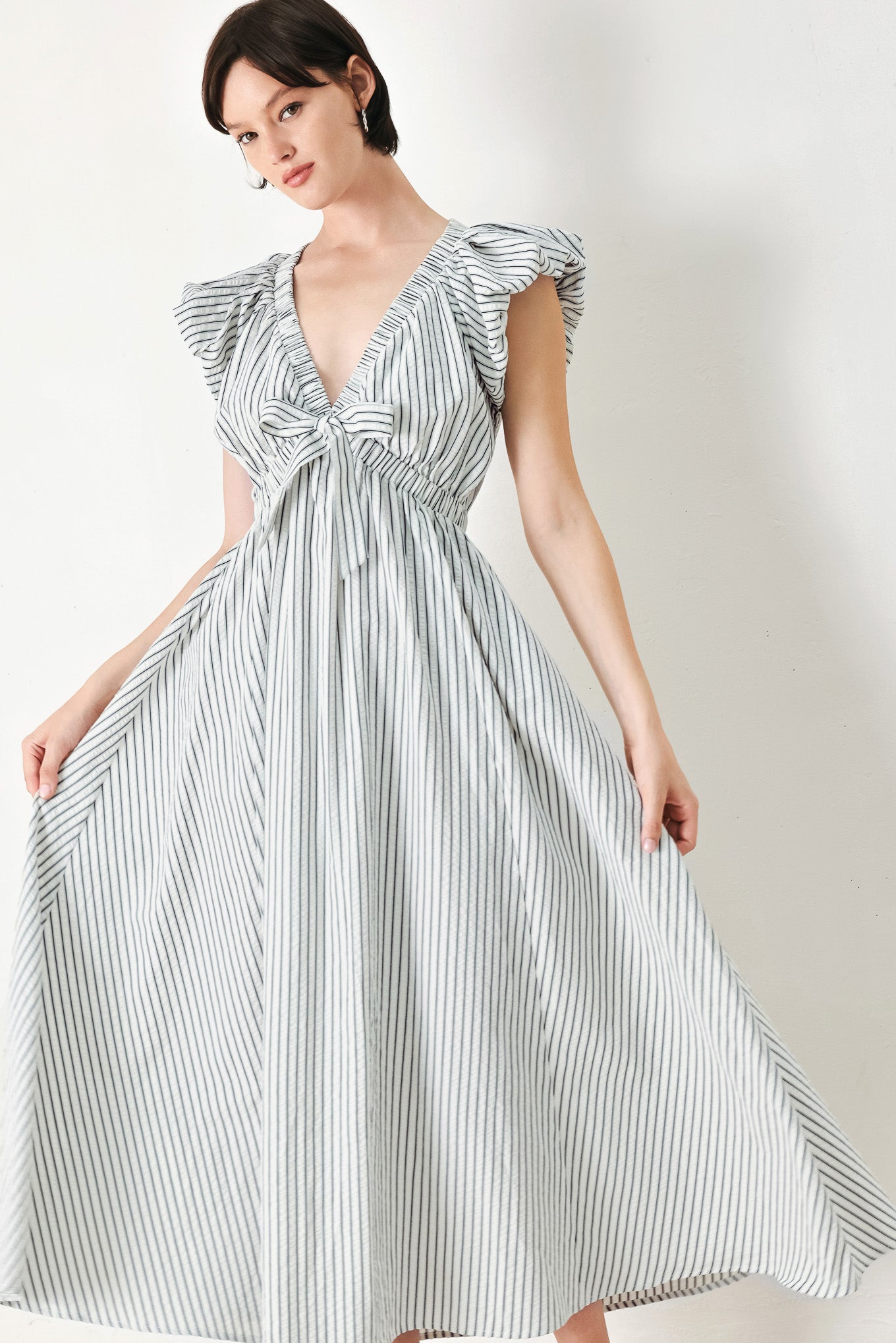WHISPER STRIPE WOVEN MIDI DRESS