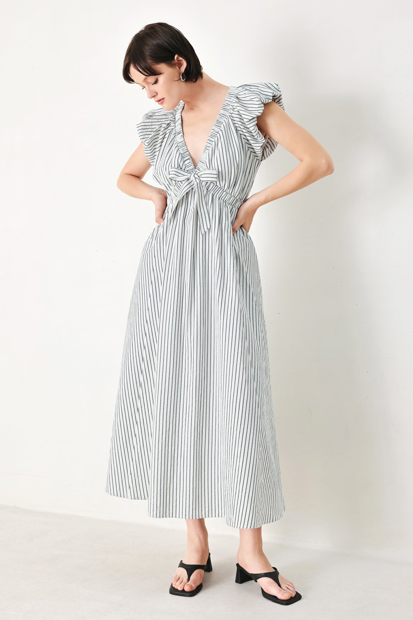 WHISPER STRIPE WOVEN MIDI DRESS