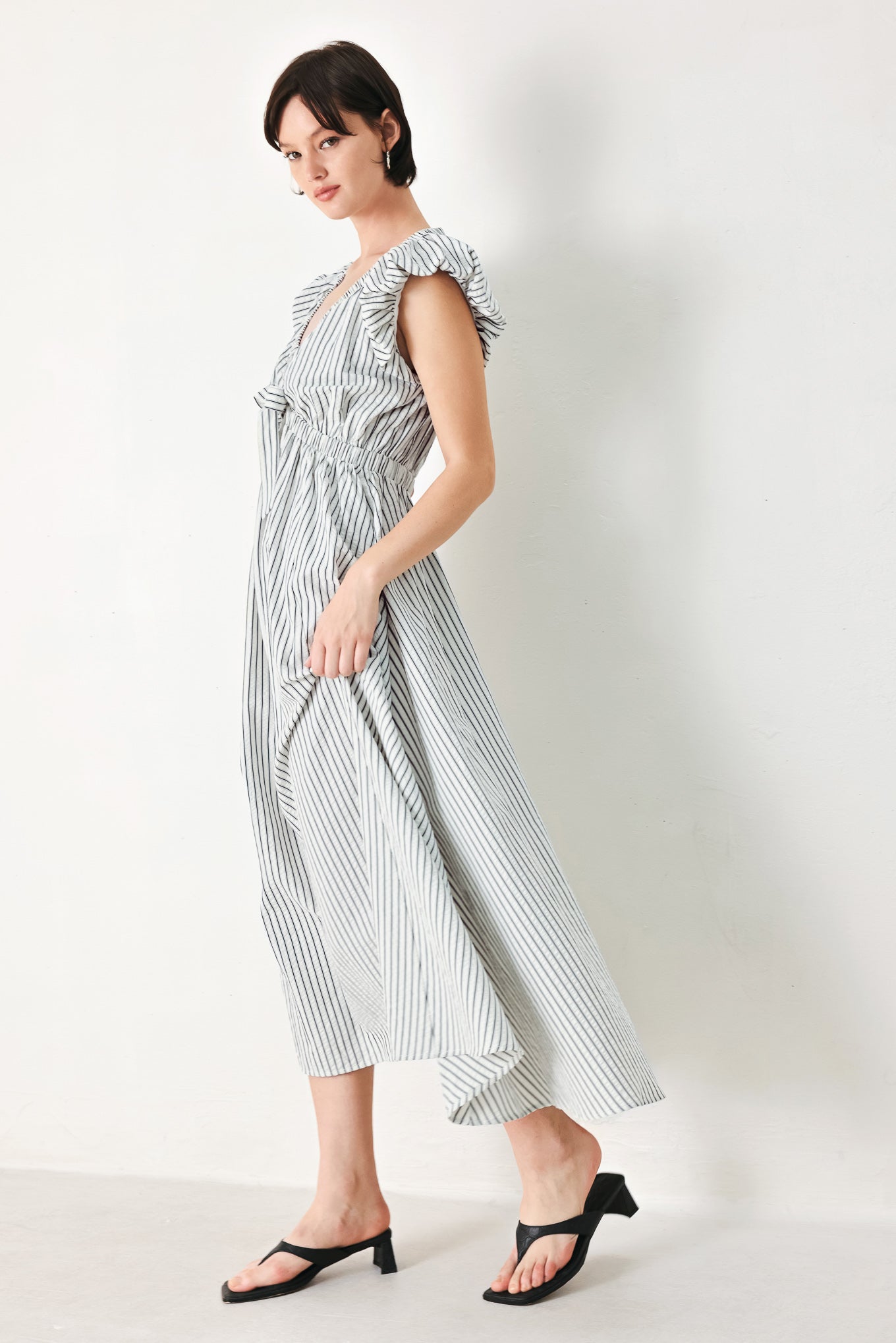 WHISPER STRIPE WOVEN MIDI DRESS