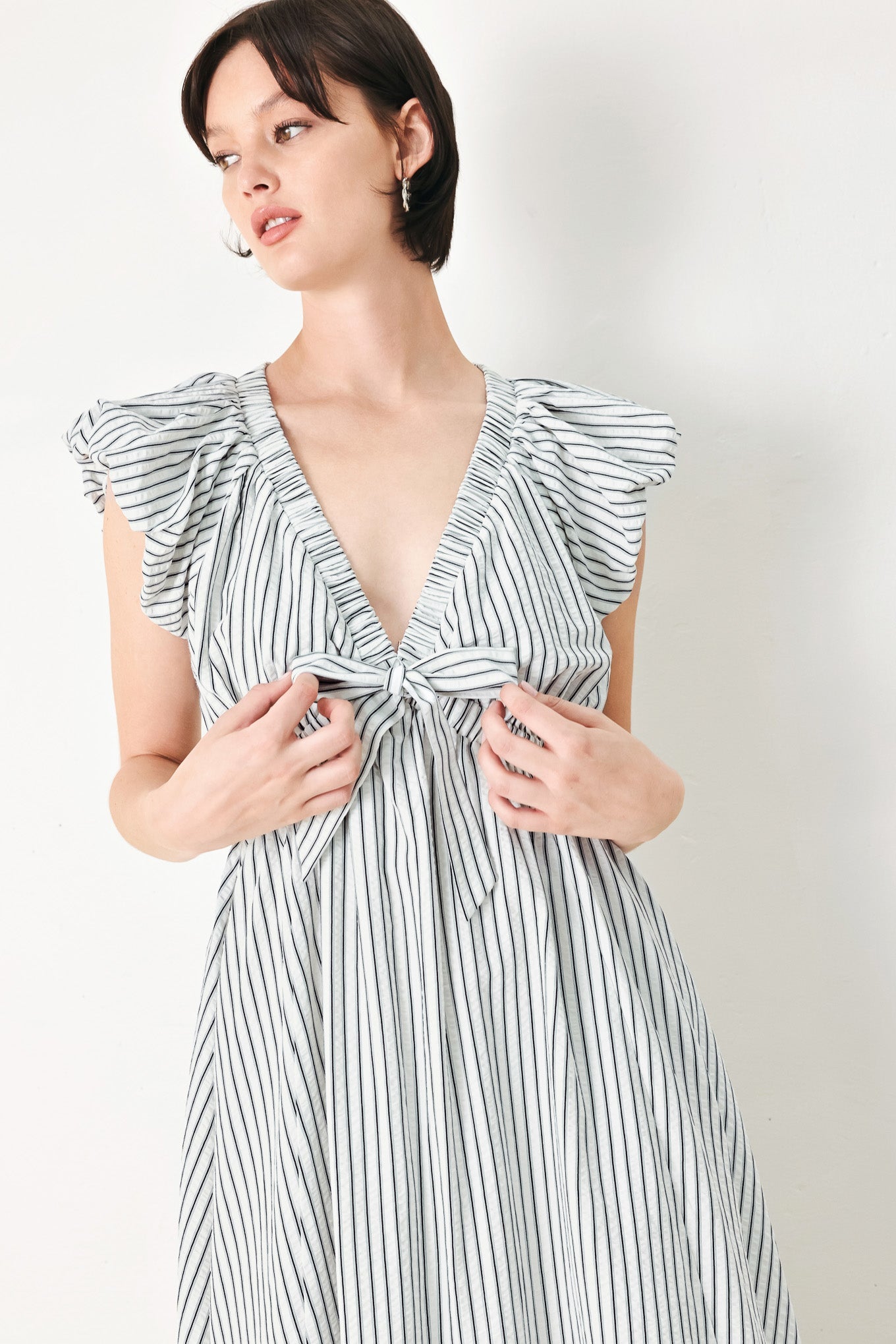 WHISPER STRIPE WOVEN MIDI DRESS
