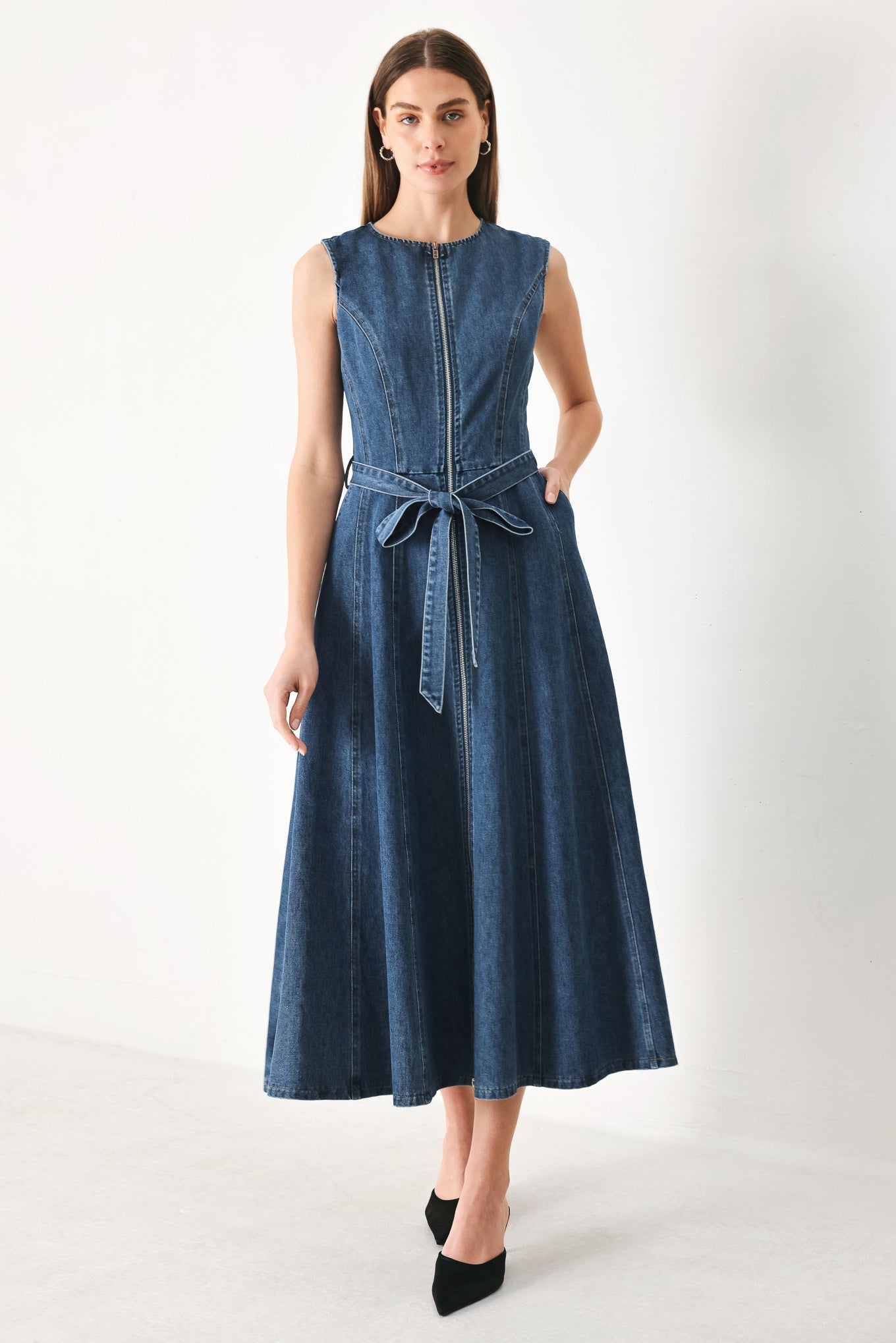 INDIGO SILHOUETTE DENIM MIDI DRESS