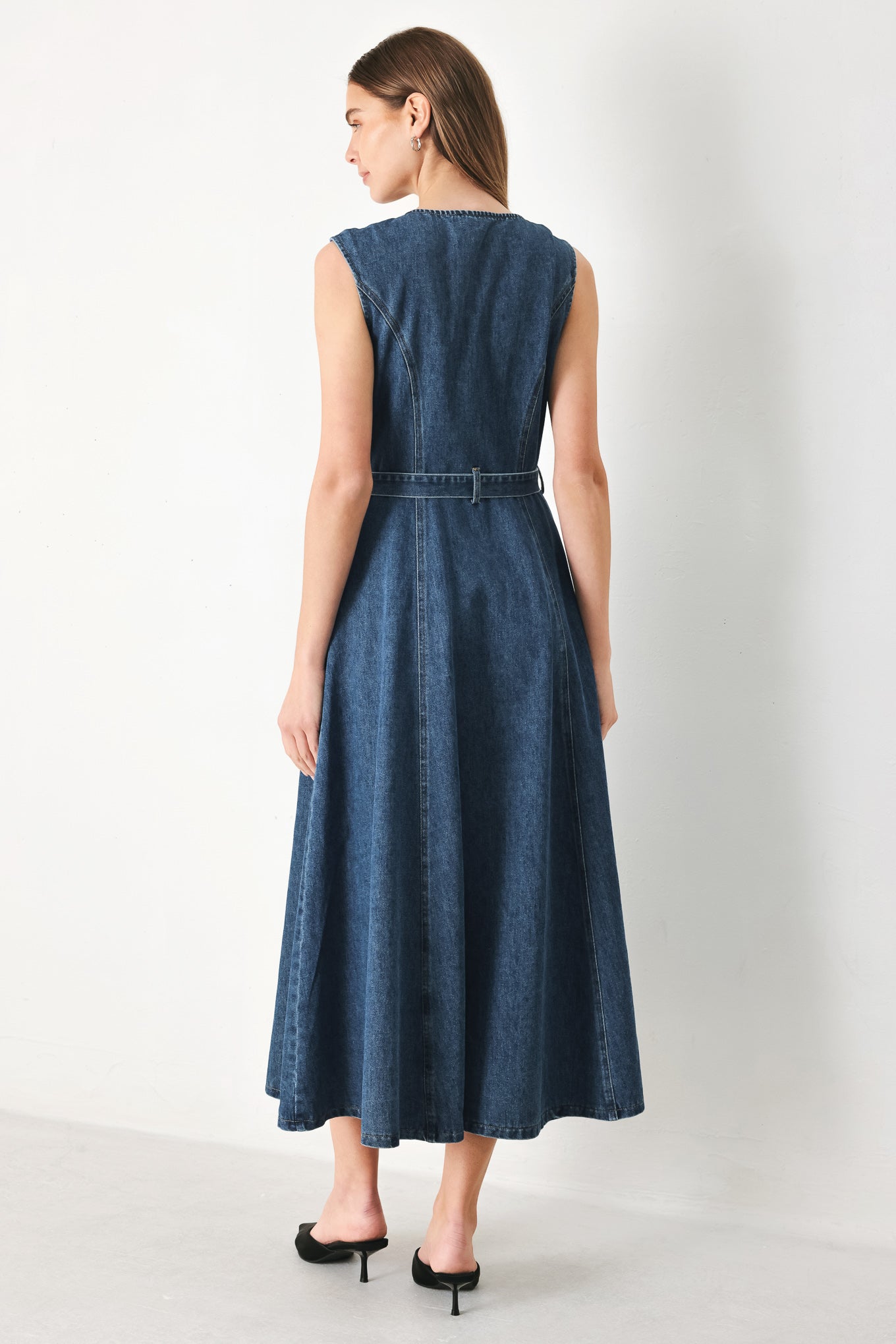 INDIGO SILHOUETTE DENIM MIDI DRESS
