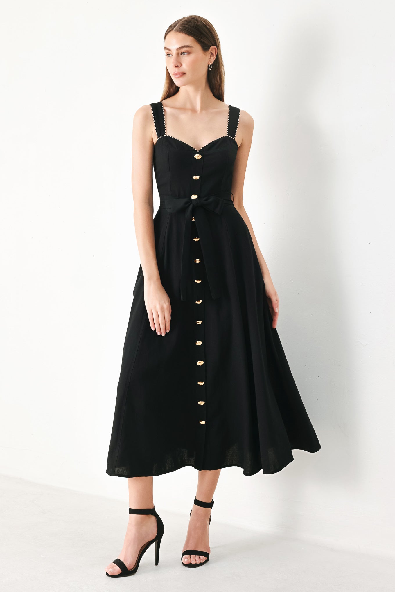 LOVELY NOIR WOVEN MIDI DRESS