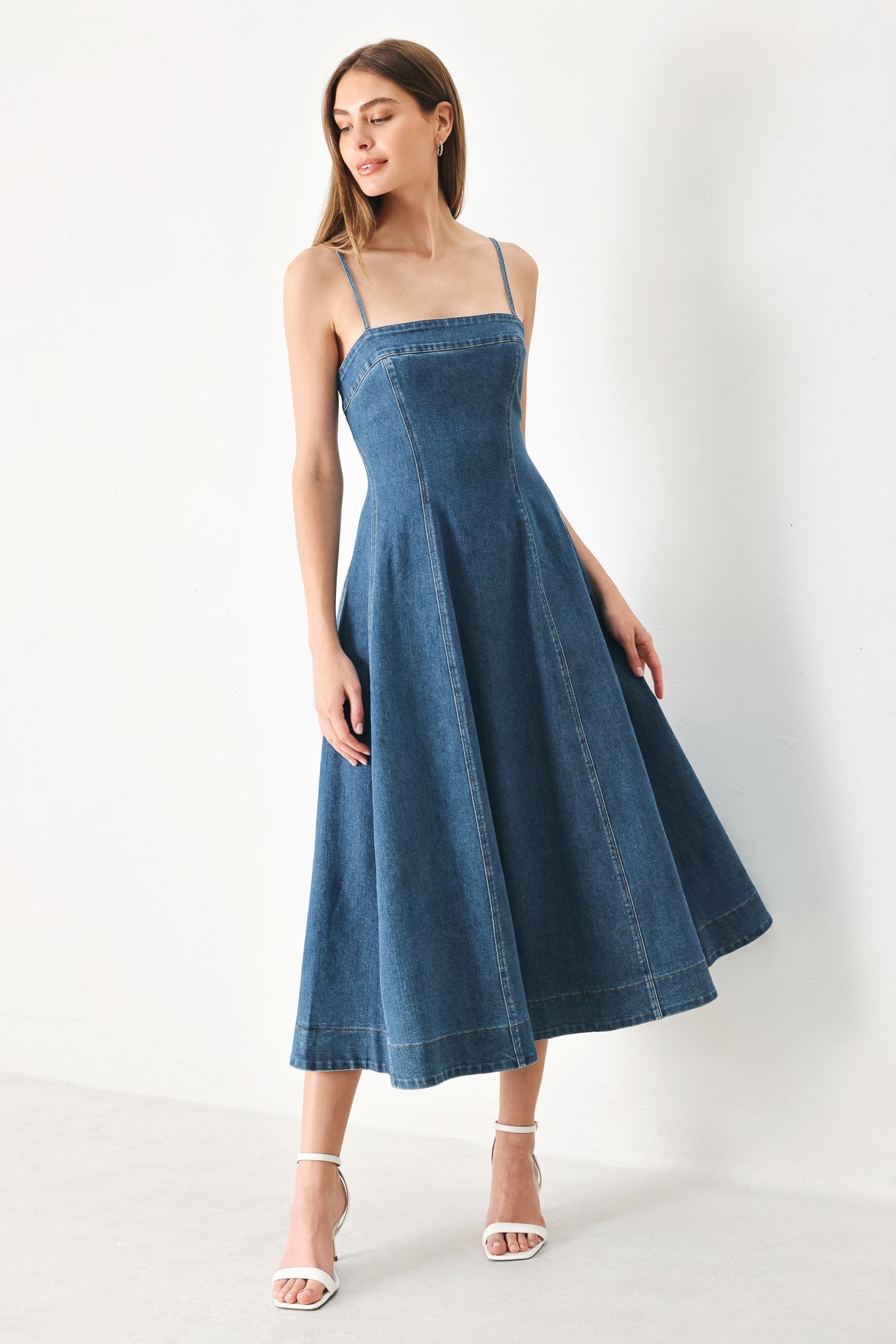 SUMMER INDIGO DENIM MIDI DRESS