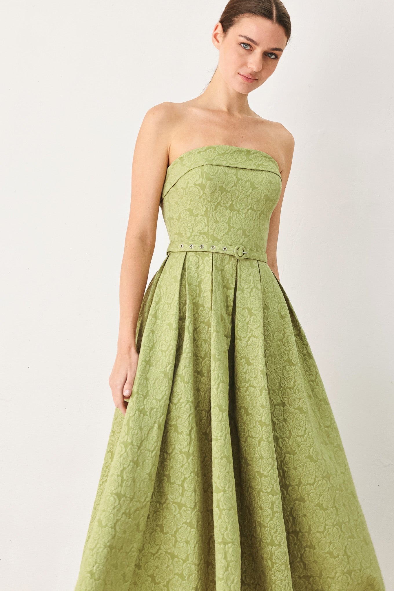 ROSETTE BANDEAU WOVEN MIDI DRESS