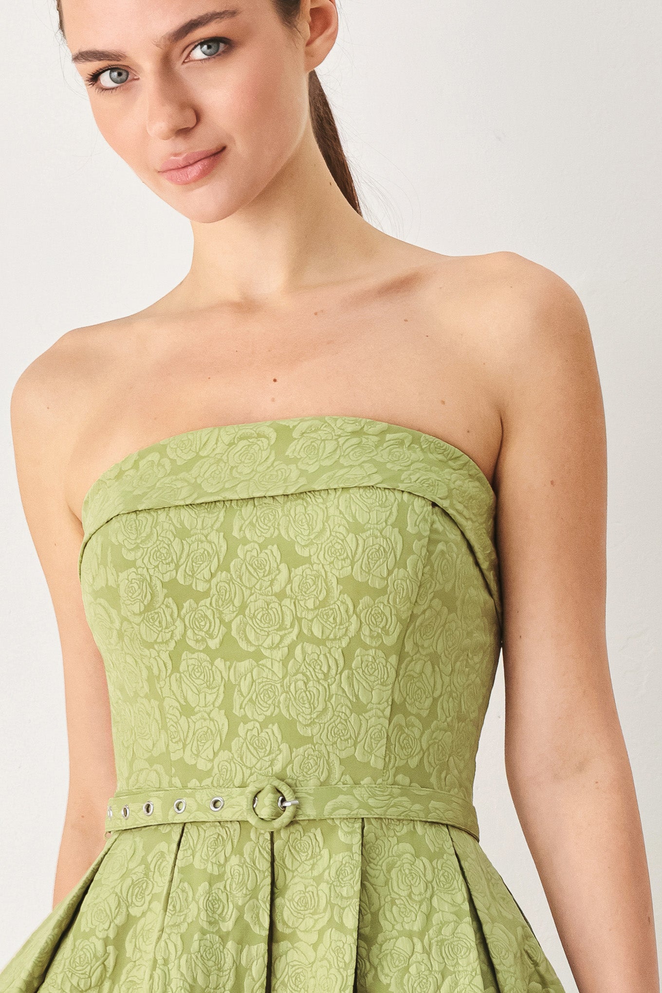 ROSETTE BANDEAU WOVEN MIDI DRESS