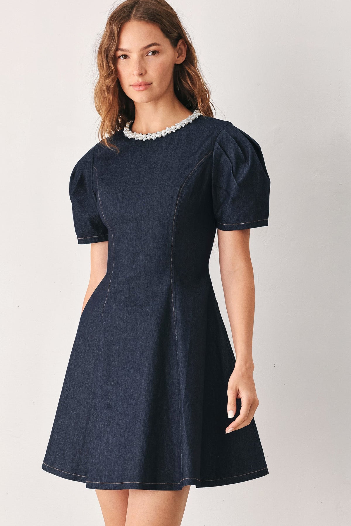 indigo denim mini dress SWEET newthismonth Wear it over a Cream Floral Eyelet Corset Womens denim Size:4-6 (S)