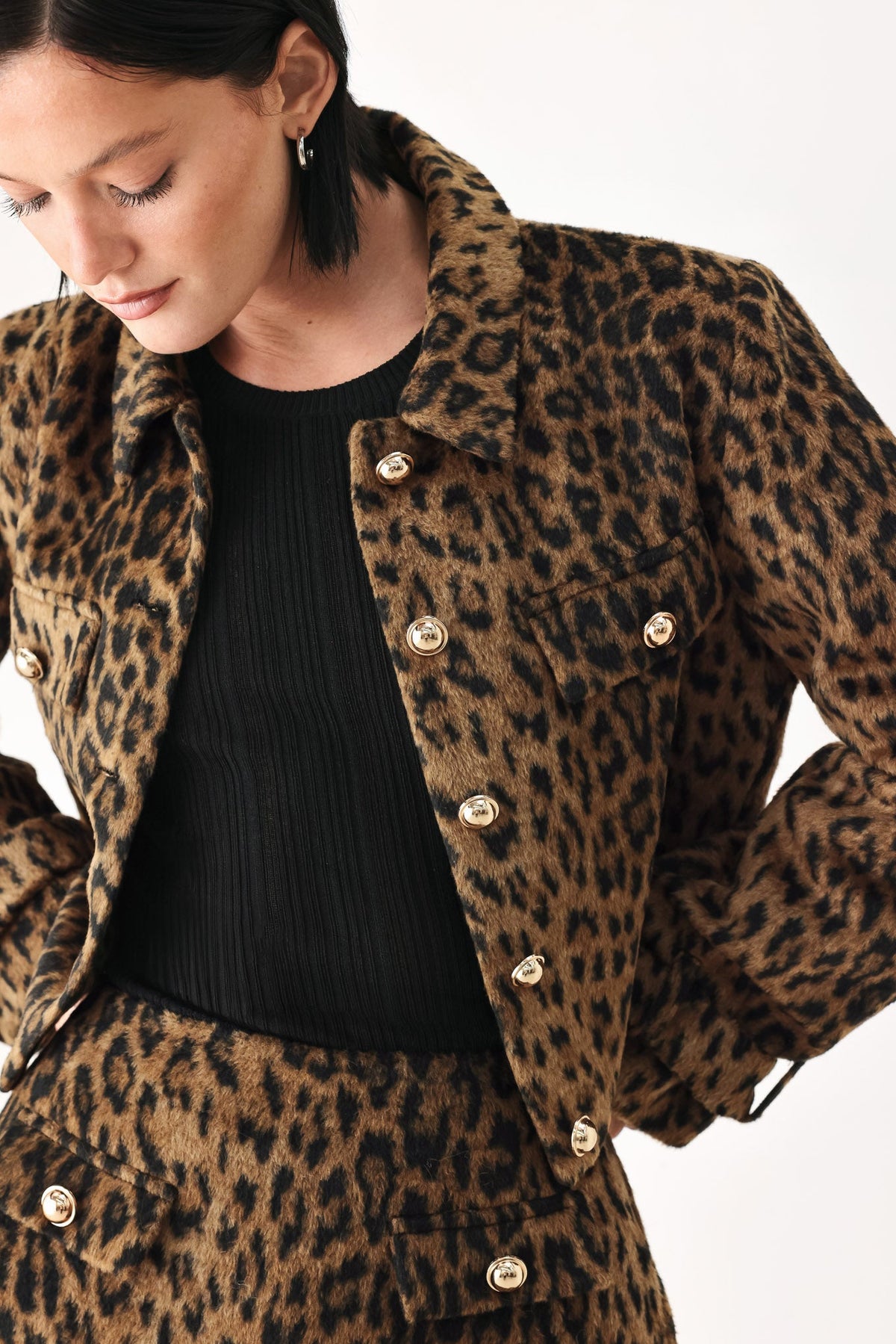 HERITAGE EDGE BROWN/BLACK WOOL-BLEND CROPPED JACKET