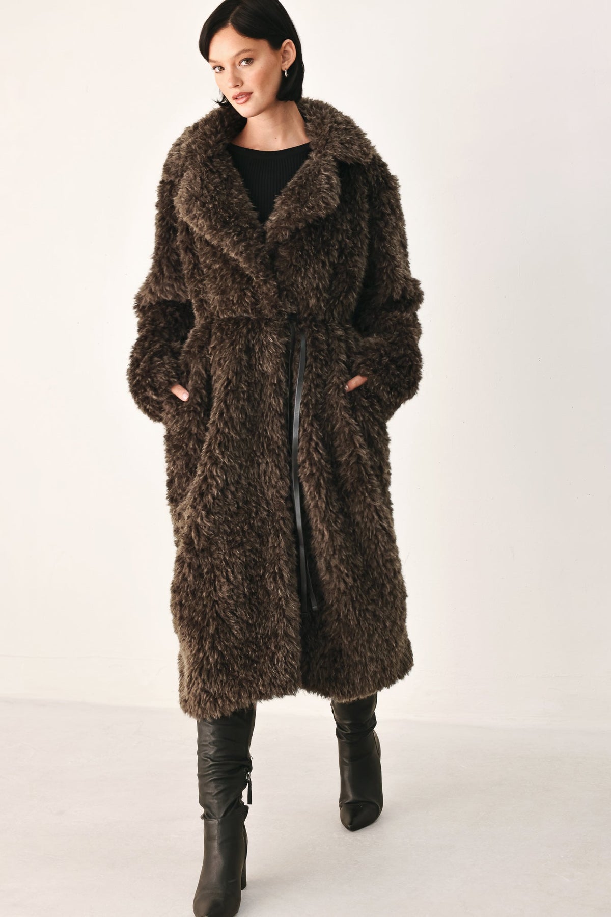 COZY IN THE CITY BELTED FAUX FUR MIDI COAT