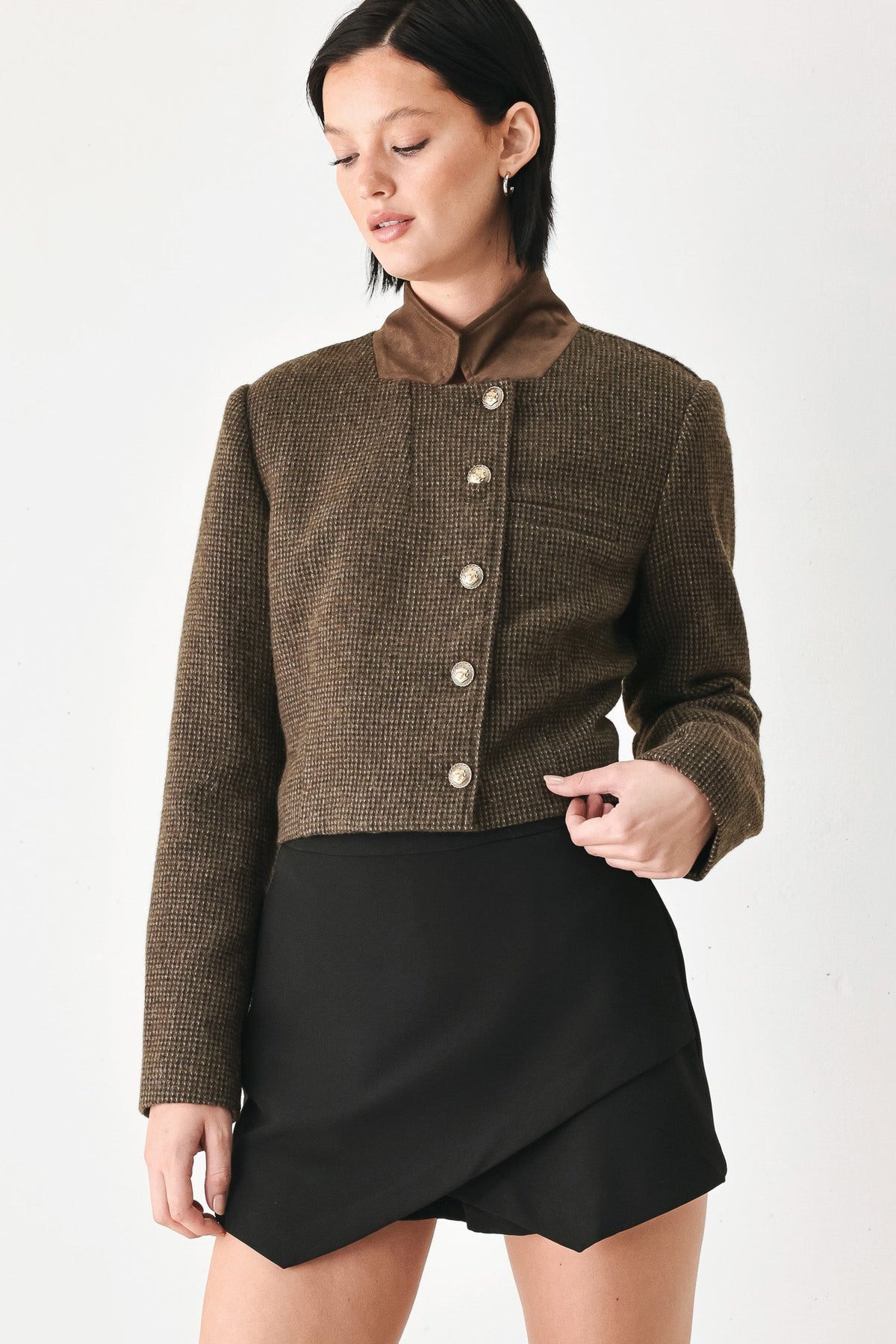 HERITAGE CHARM HOUNDSTOOTH CROP JACKET