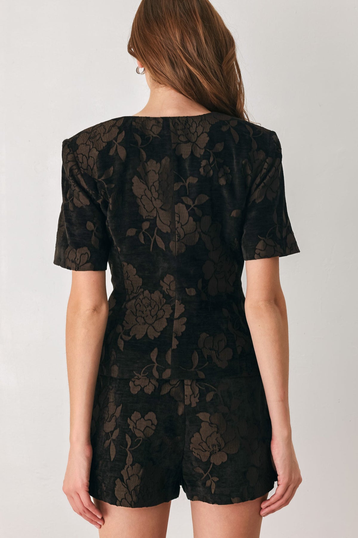 COCOA TAPESTRY BROWN JACQUARD BUTTON-DOWN TOP