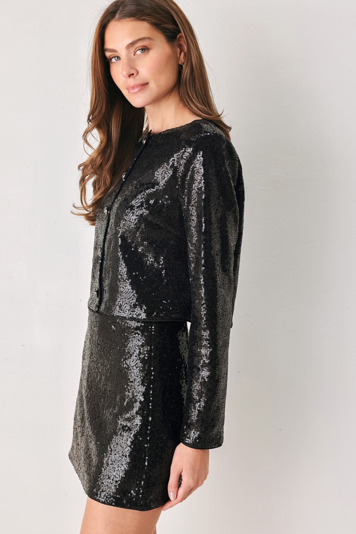 MIDNIGHT DISCO BLACK SEQUIN CROPPED JACKET
