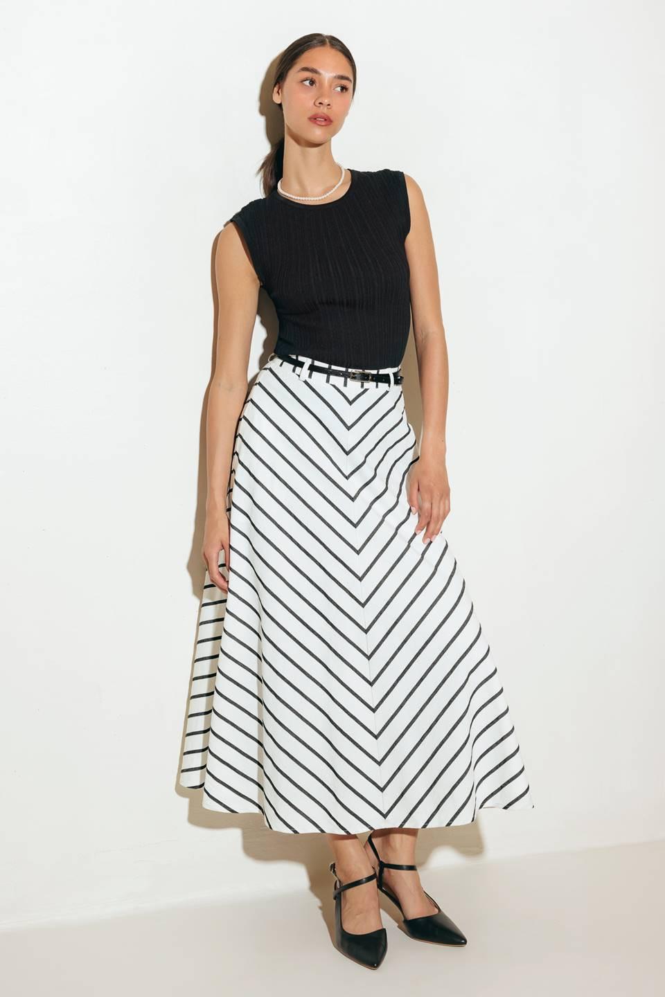 WEEKEND VIBE STRIP WOVEN MIDI SKIRT