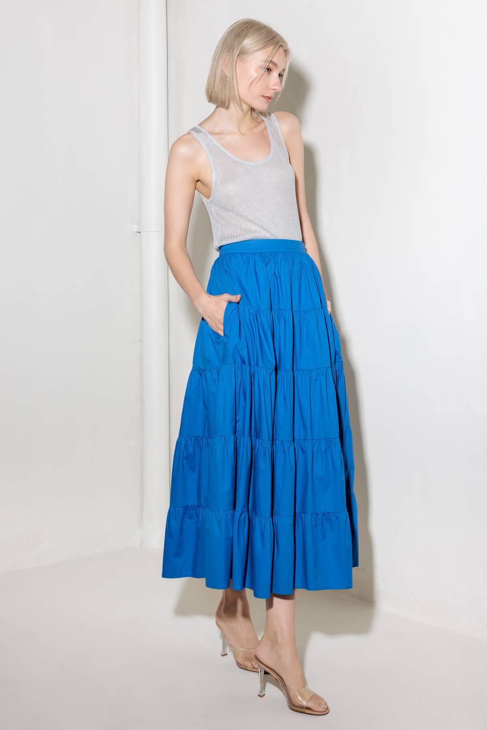 SIMPLY SPELLBOUND BLUE WOVEN FULL MIDI SKIRT
