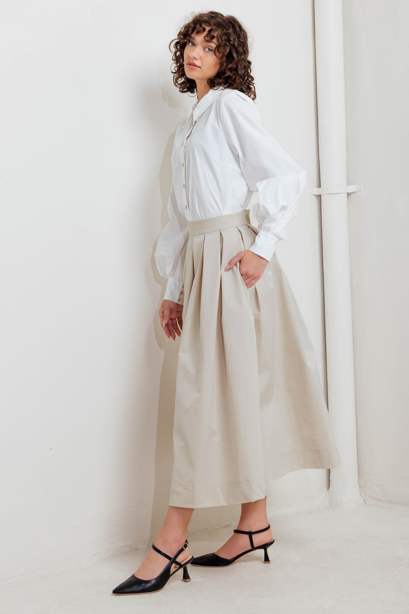 SOFT POEM WOVEN FULL MIDI SKIRT