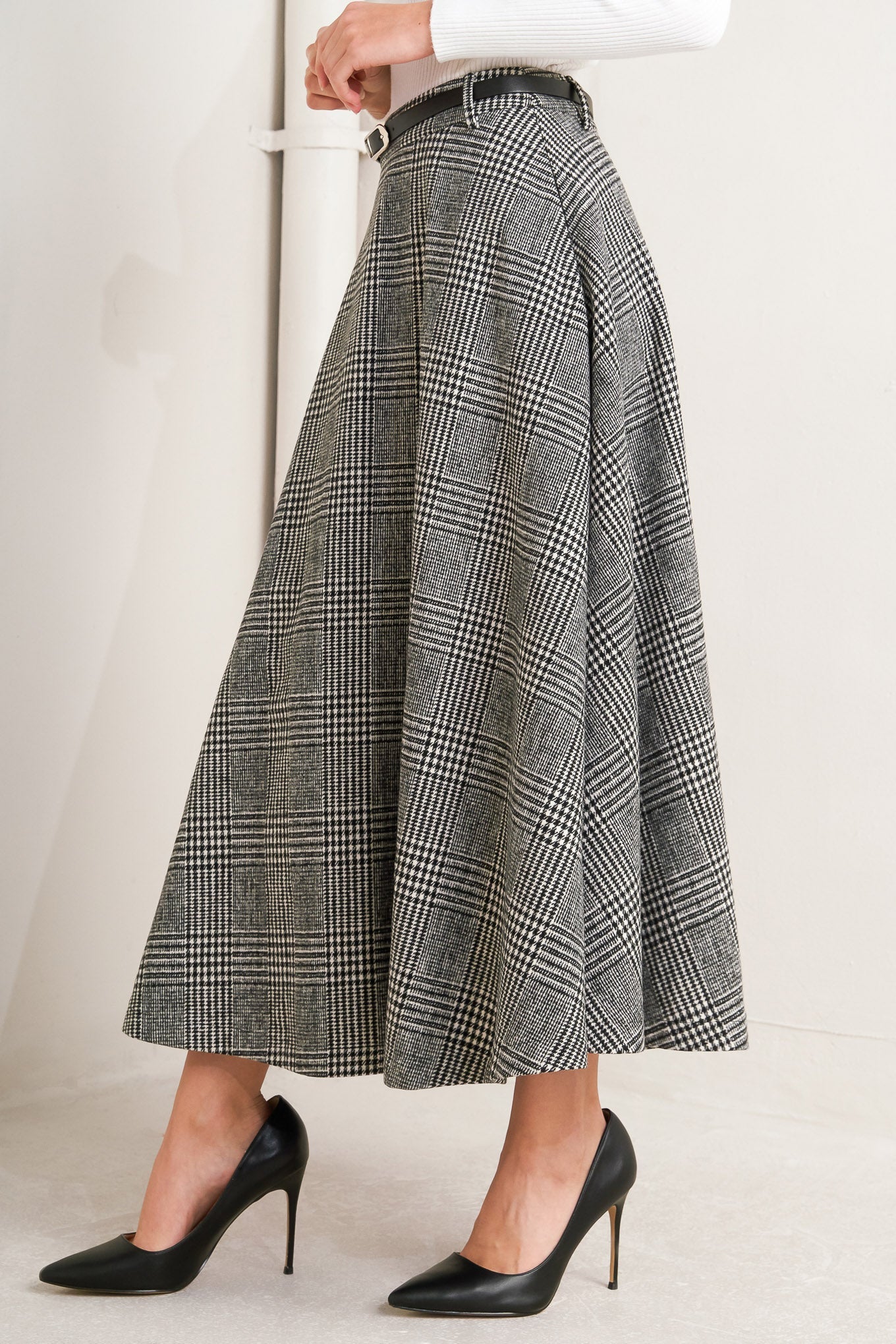 CITY CHECKLINE WOOLEN WOVEN MIDI SKIRT