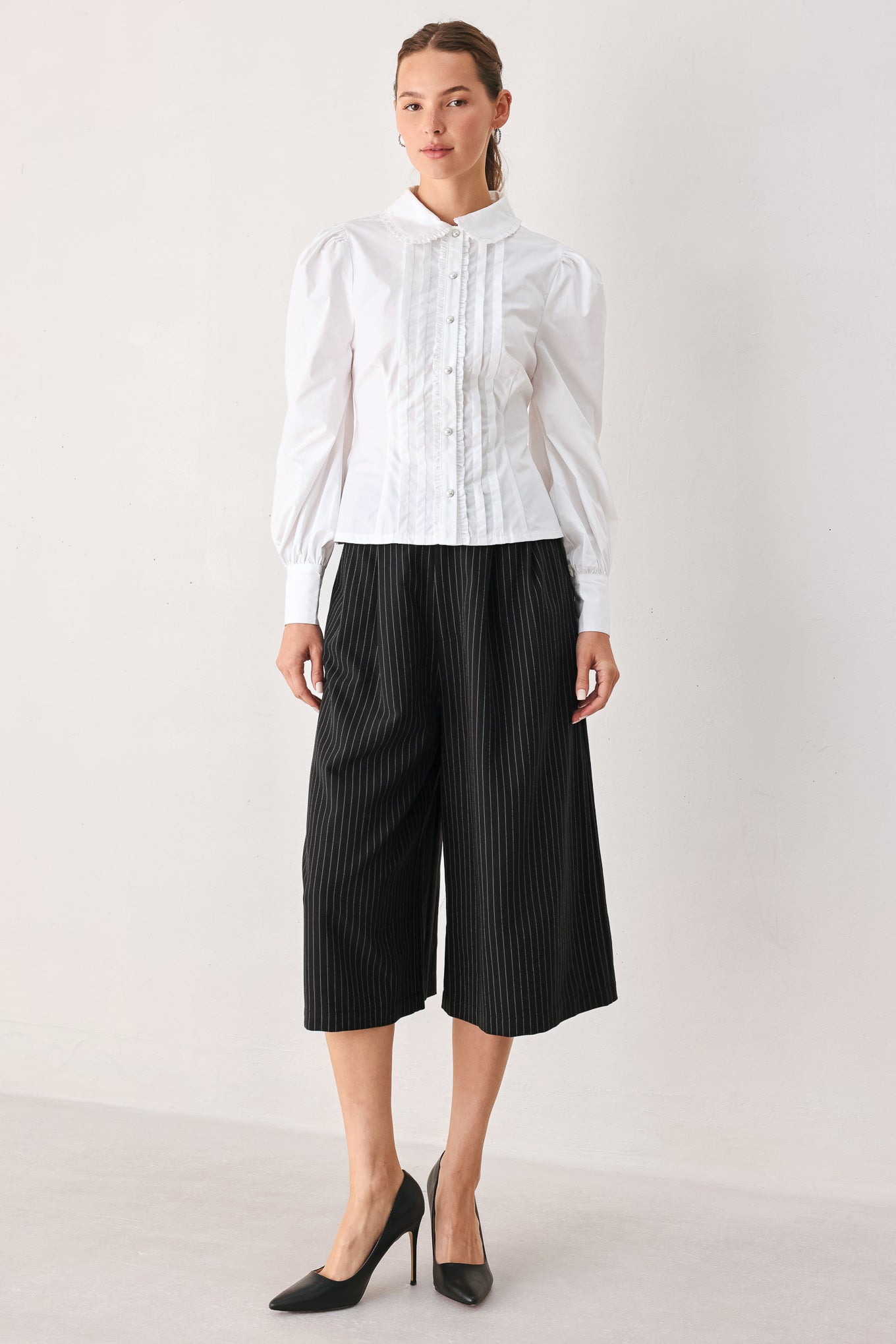 PARK AVENUE PINSTRIPE WOVEN CULOTTE PANTS