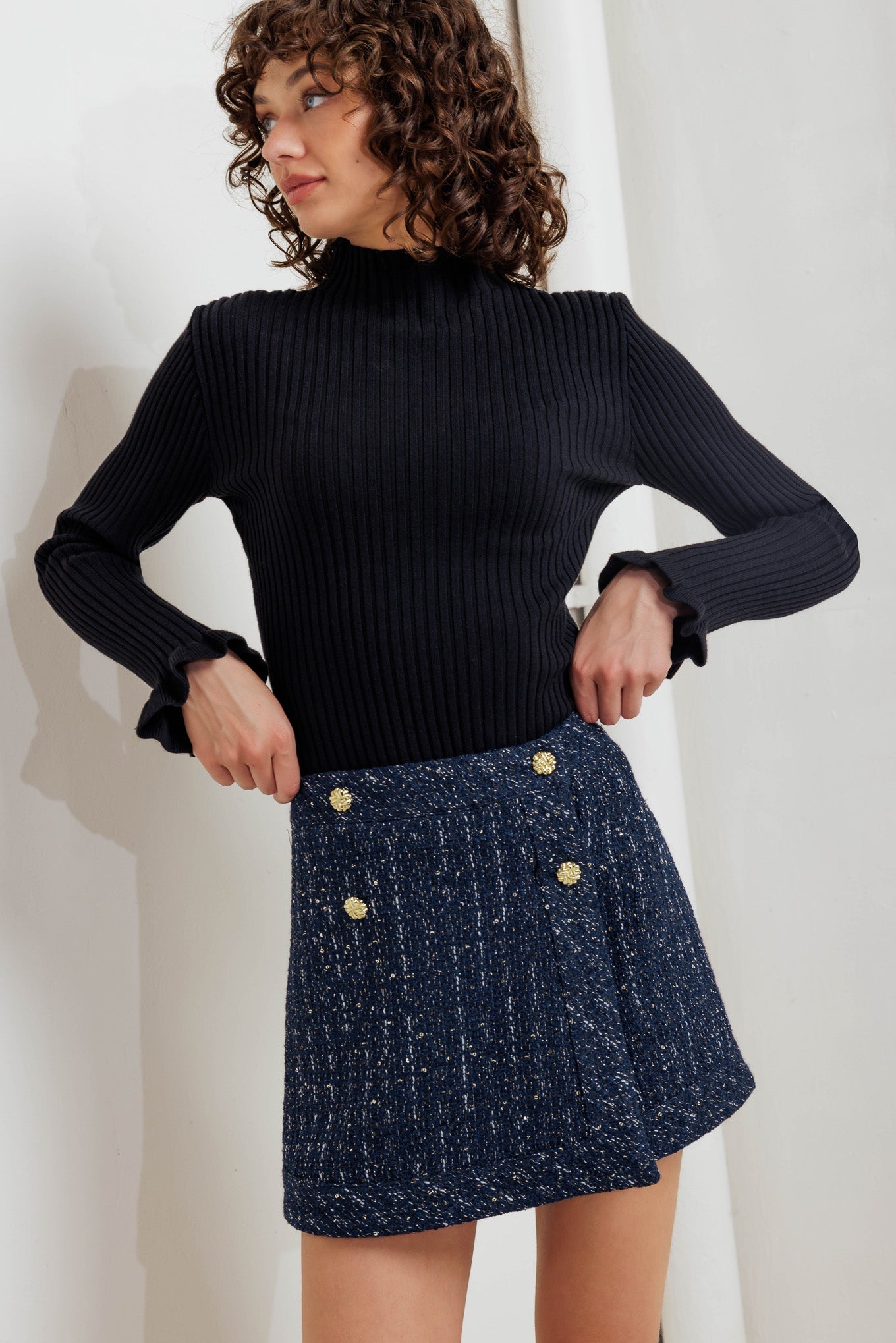 PARISIAN NAVY TWEED SKORT