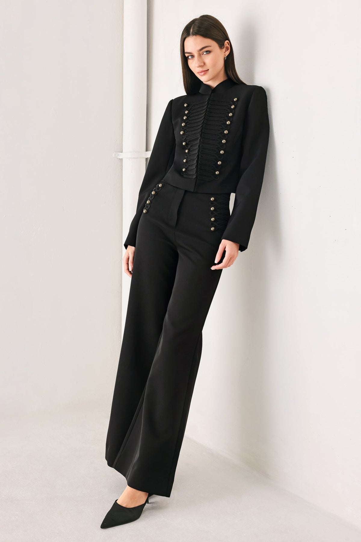 COMMAND NOIR BLACK MILITARY WIDE-LEG PANTS
