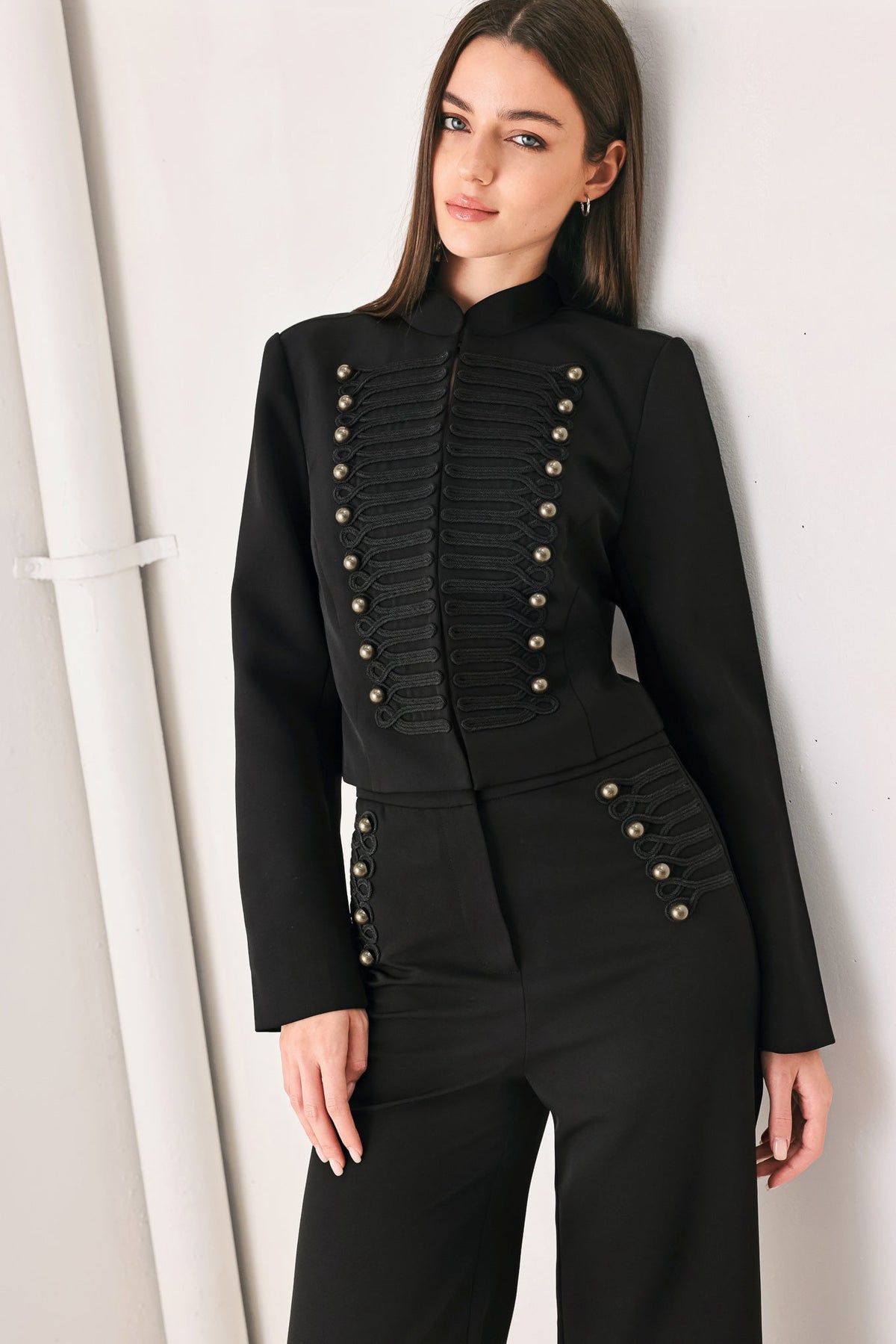 COMMAND NOIR BLACK MILITARY WIDE-LEG PANTS