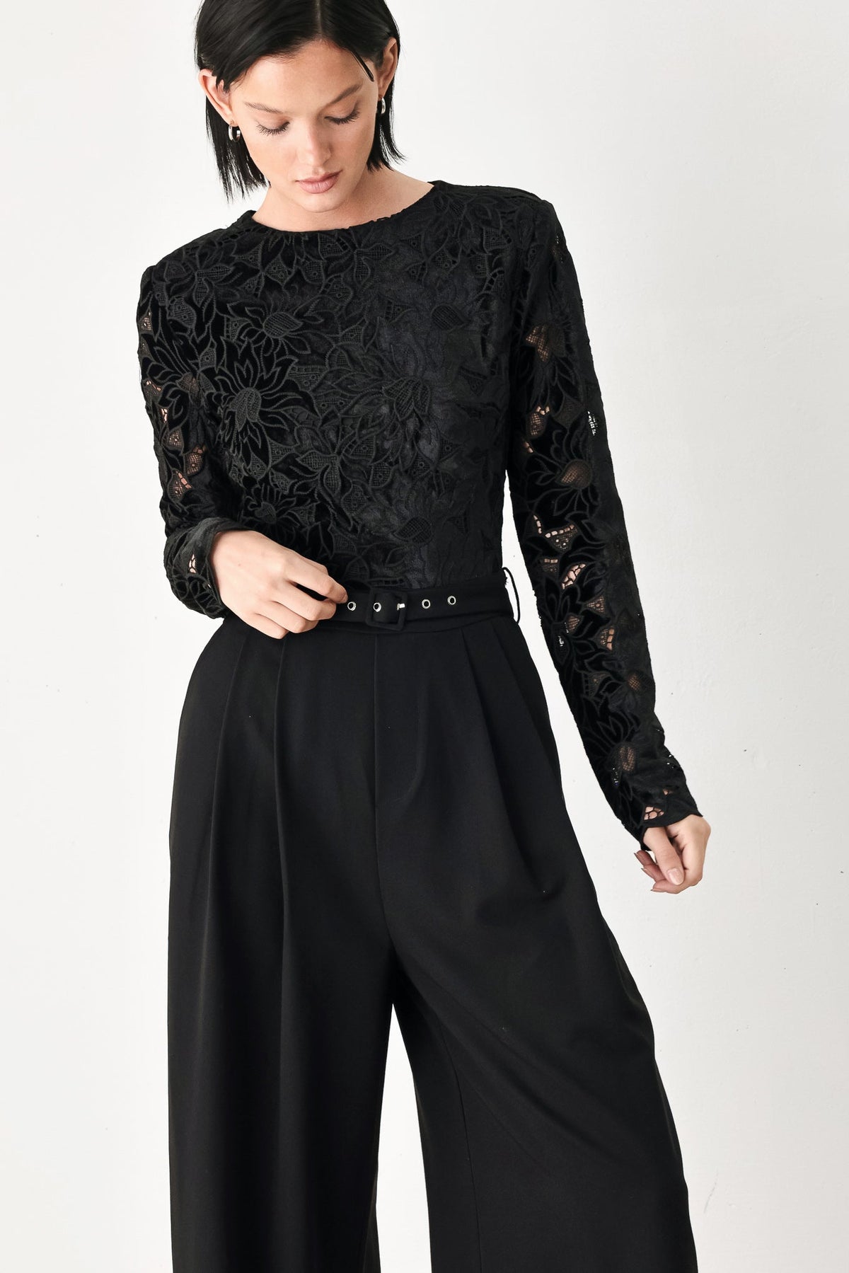 AFTER DARK LACE WIDE LEG JUMPSUIT