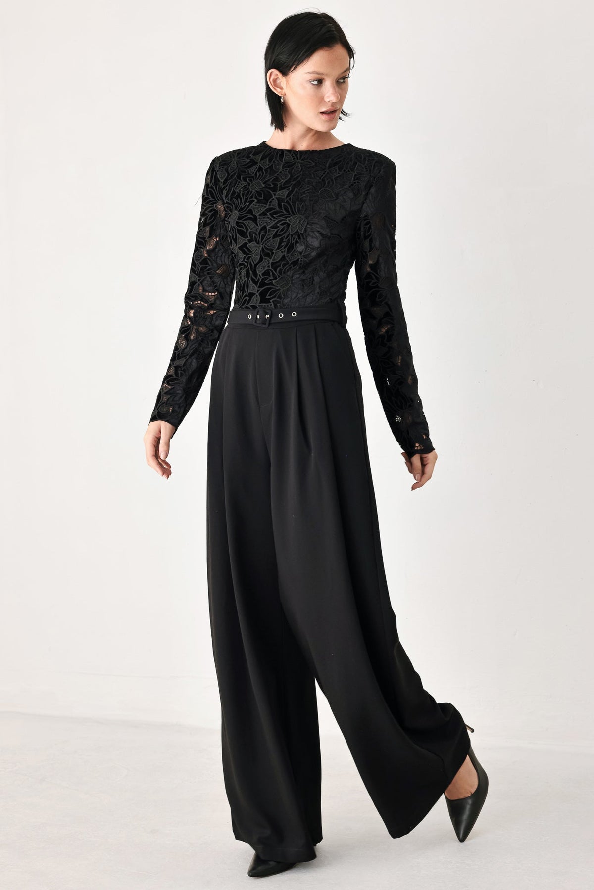 AFTER DARK LACE WIDE LEG JUMPSUIT