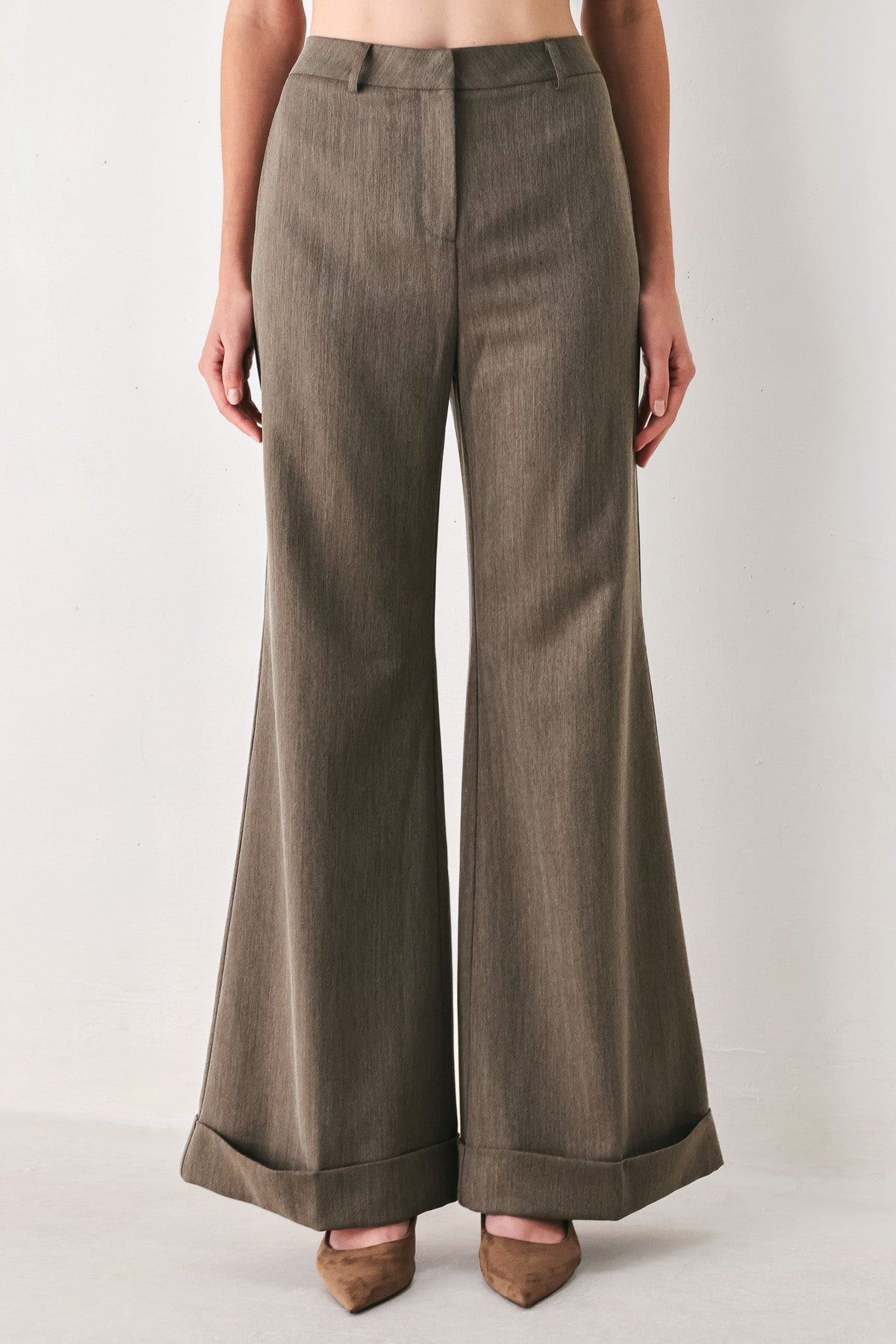 TAILORED TEMPO BROWN CUFFED FLARE PANTS