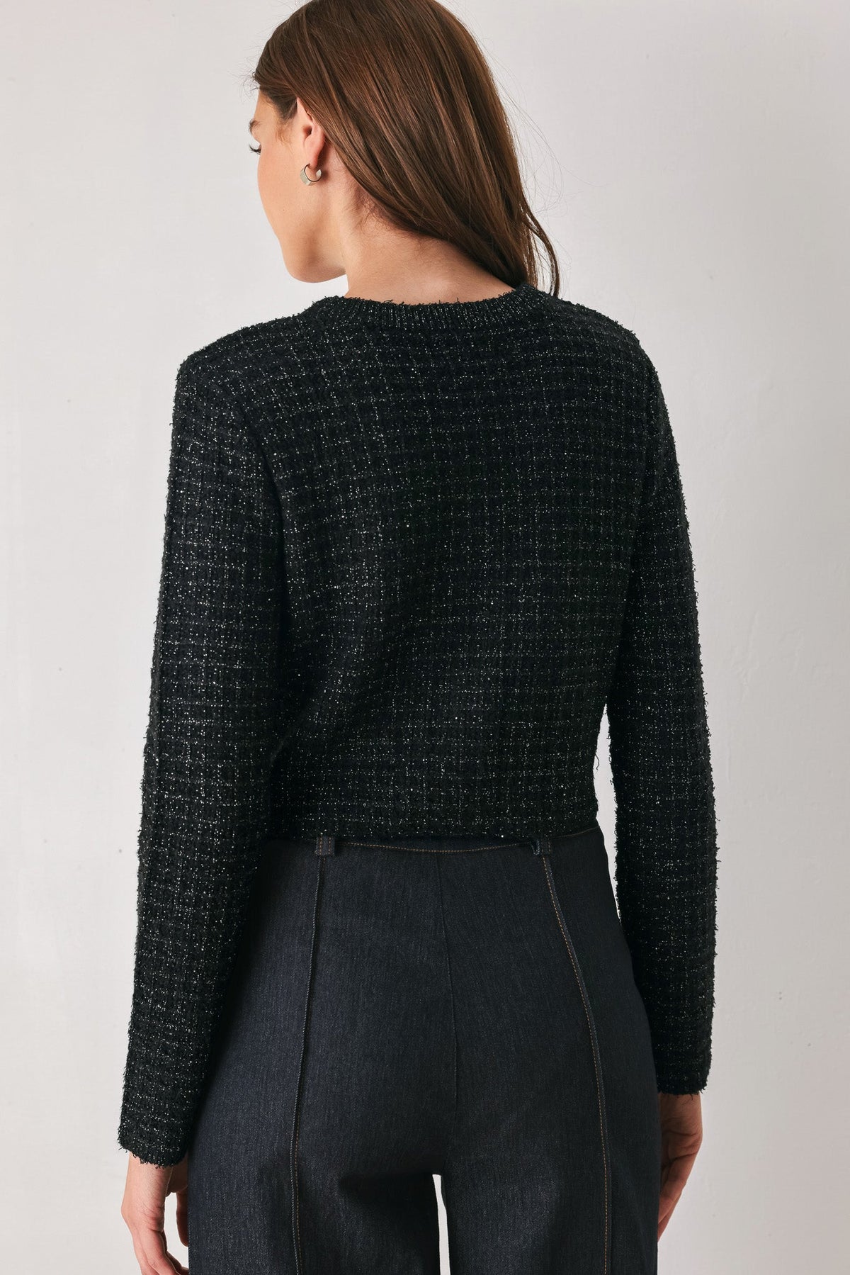JEWELED MIDNIGHT BLACK BUTTON-DOWN SWEATER CARDIGAN