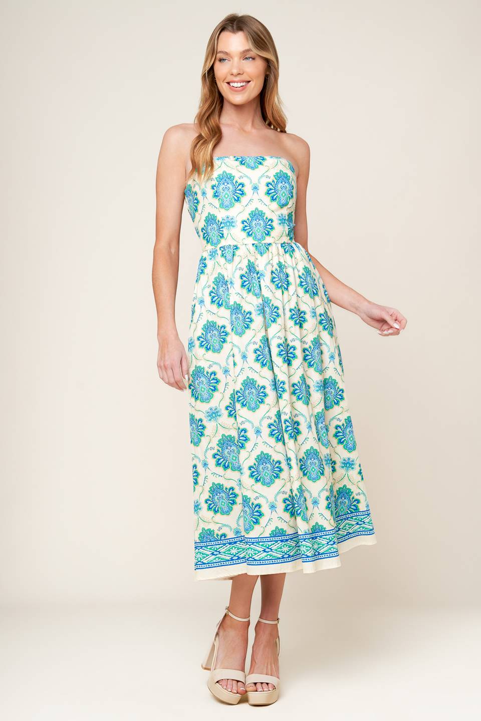 THRIVING POISE WOVEN MIDI DRESS