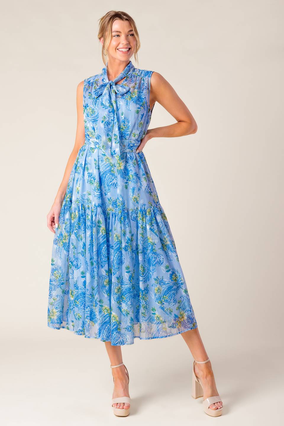 EVER AFTER POWER BLUE WOVEN MIDI DRESS