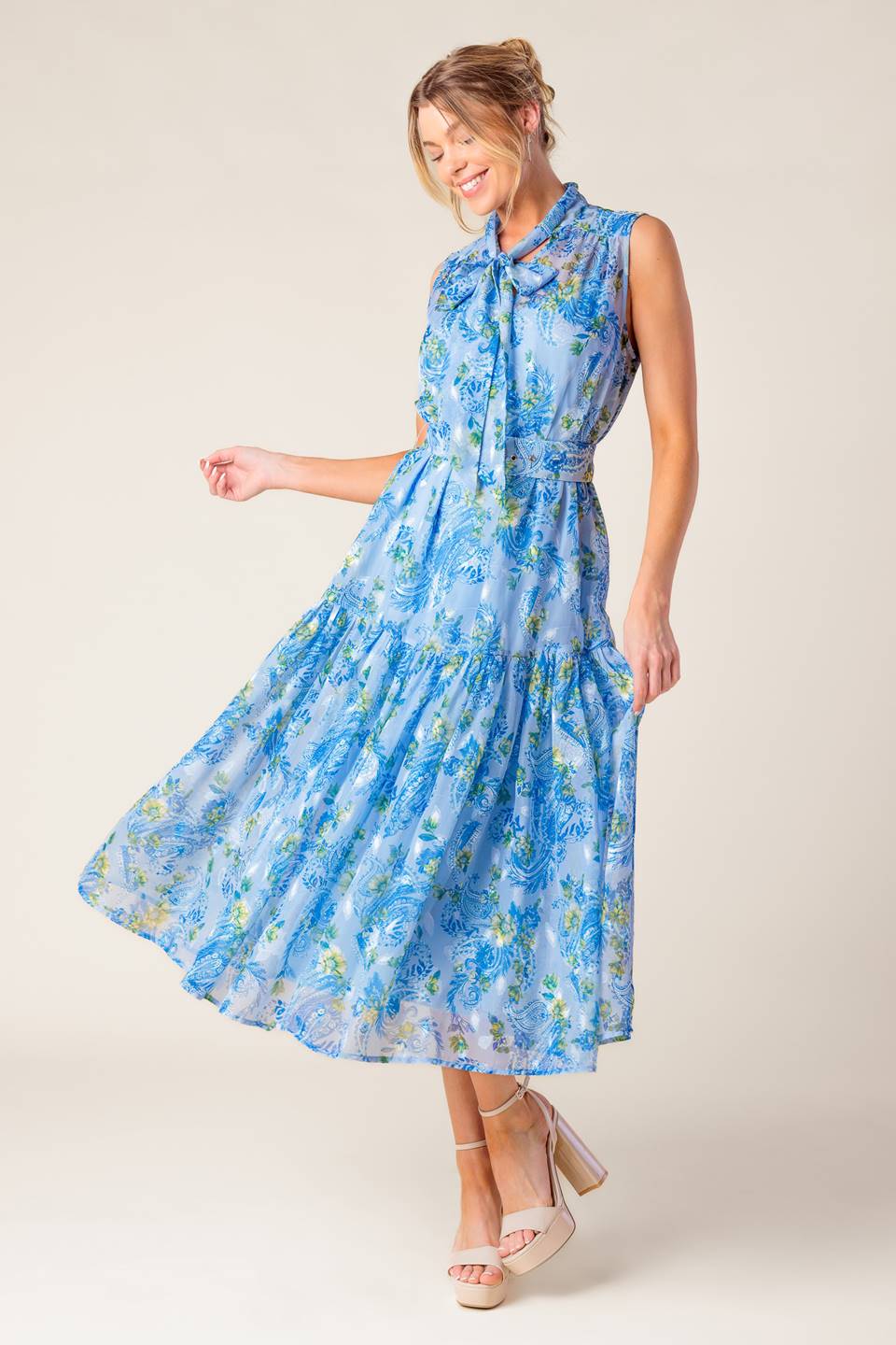 EVER AFTER POWER BLUE WOVEN MIDI DRESS