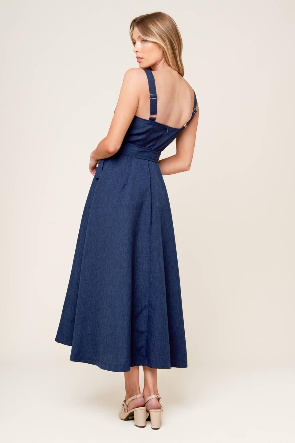 RAULAND NAVY WOVEN MIDI DRESS