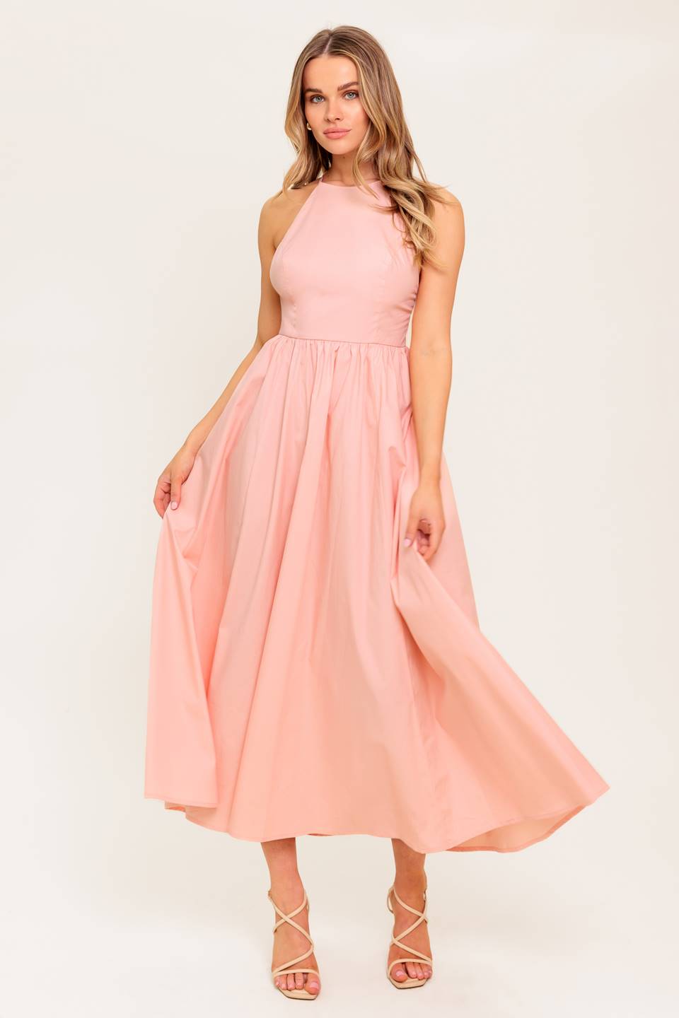 FERN KISSED CORAL WOVEN MIDI DRESS