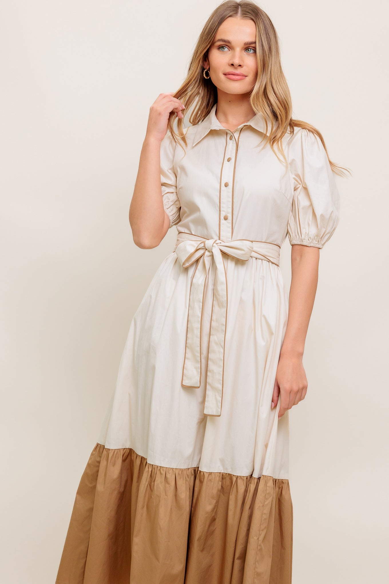 LOVELY BOUQUET COLOR BLOCKED MIDI DRESS