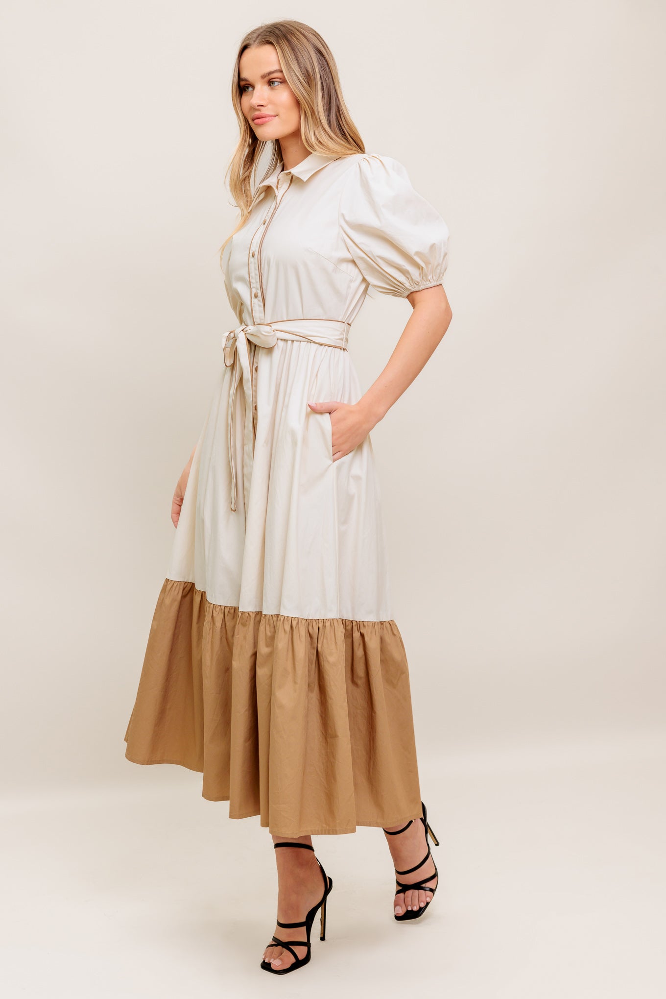 LOVELY BOUQUET COLOR BLOCKED MIDI DRESS