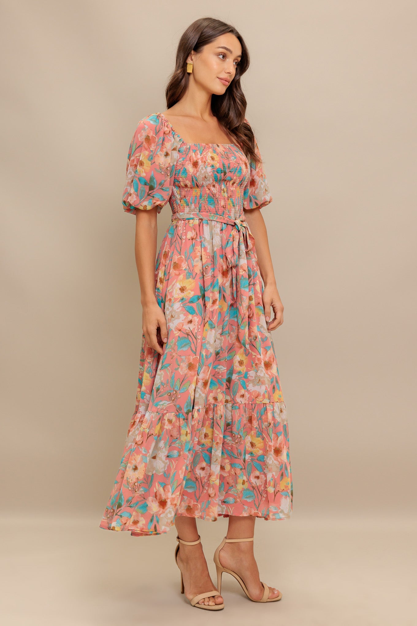 ROSY TWILIGHT WOVEN MIDI DRESS