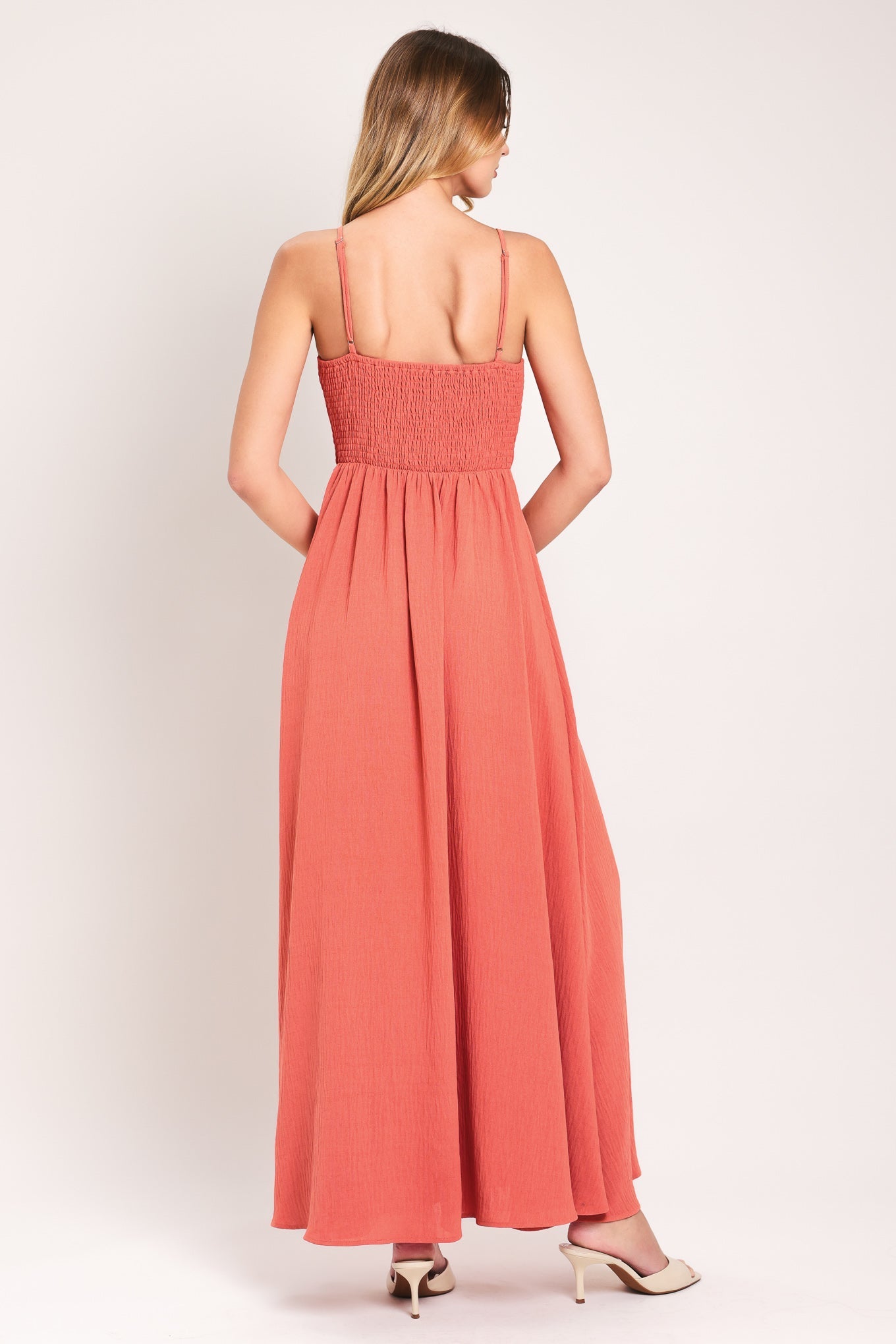 CORAL BLOSSOM WOVEN MAXI DRESS