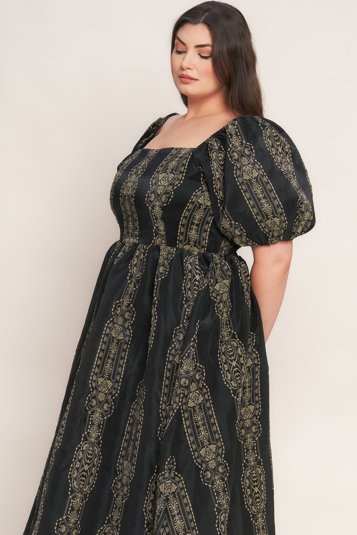 VINTAGE SQUARE WOVEN MIDI DRESS