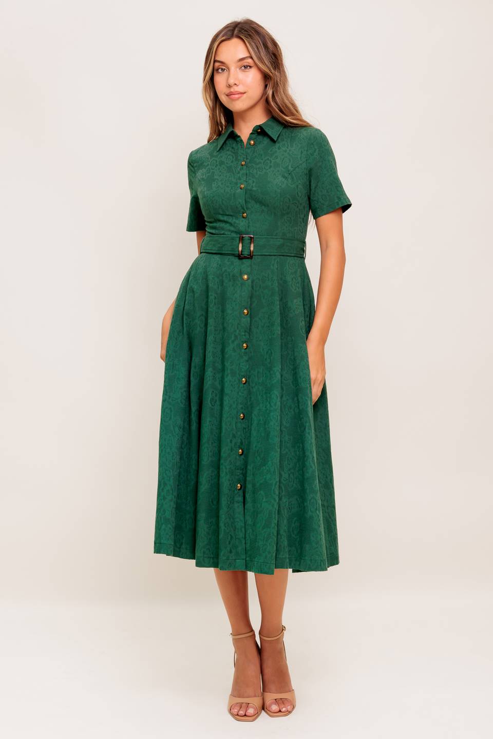EMERALD CODE JACQUARD WOVEN MIDI DRESS