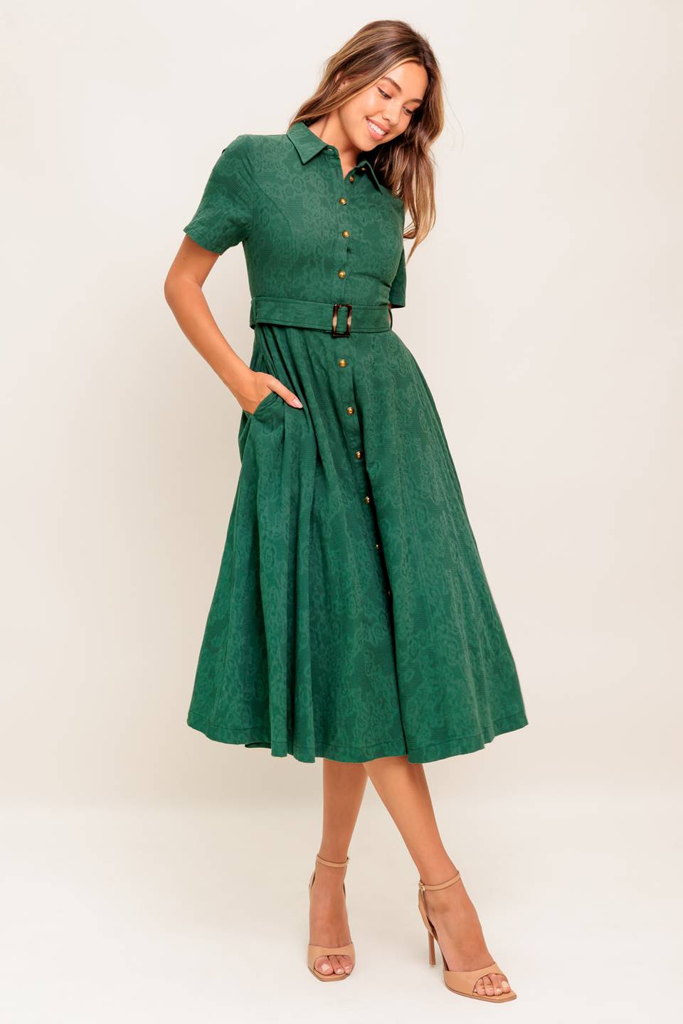 EMERALD CODE JACQUARD WOVEN MIDI DRESS