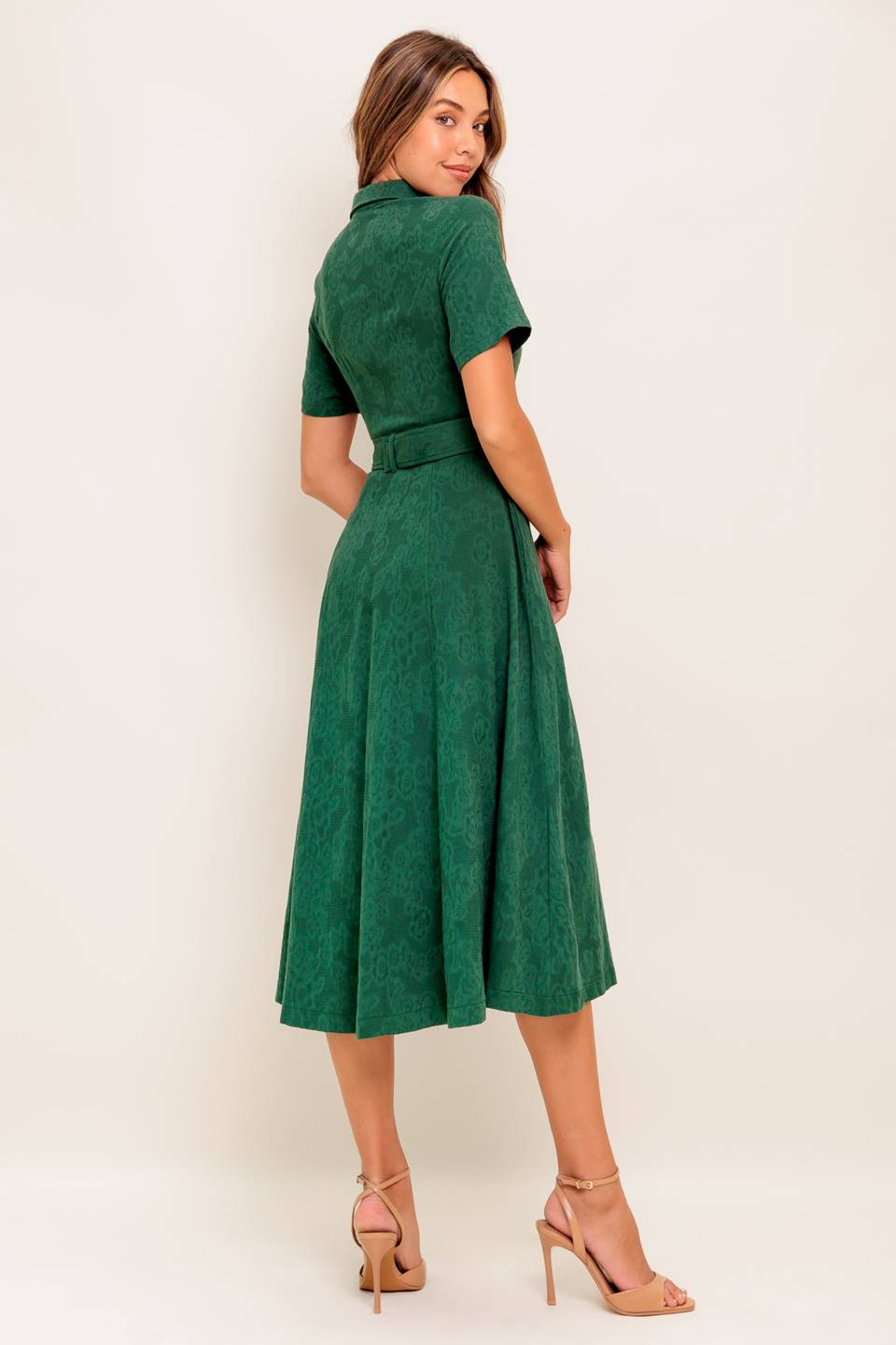 EMERALD CODE JACQUARD WOVEN MIDI DRESS