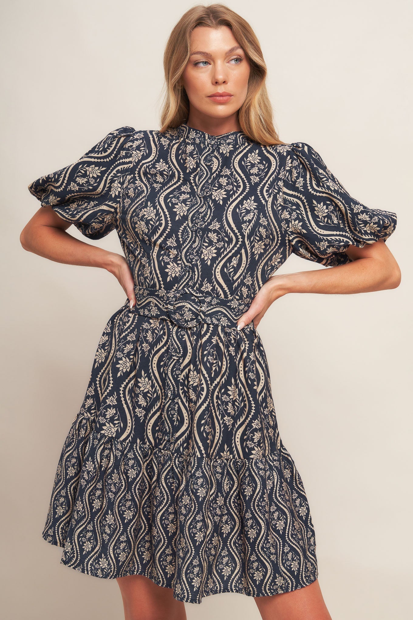 ORNATE BLOOM WOVEN MINI DRESS