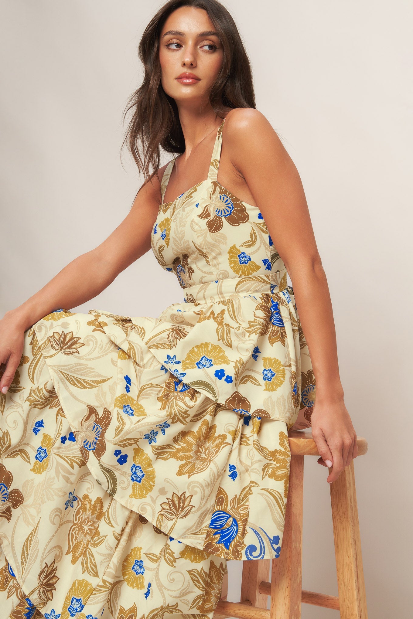 GOLDEN BLOSSOM WOVEN MAXI DRESS