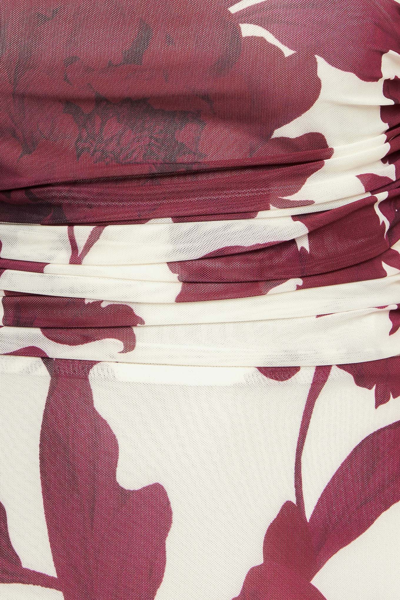 WINE BLOOM POWER MESH MIDI DRESS