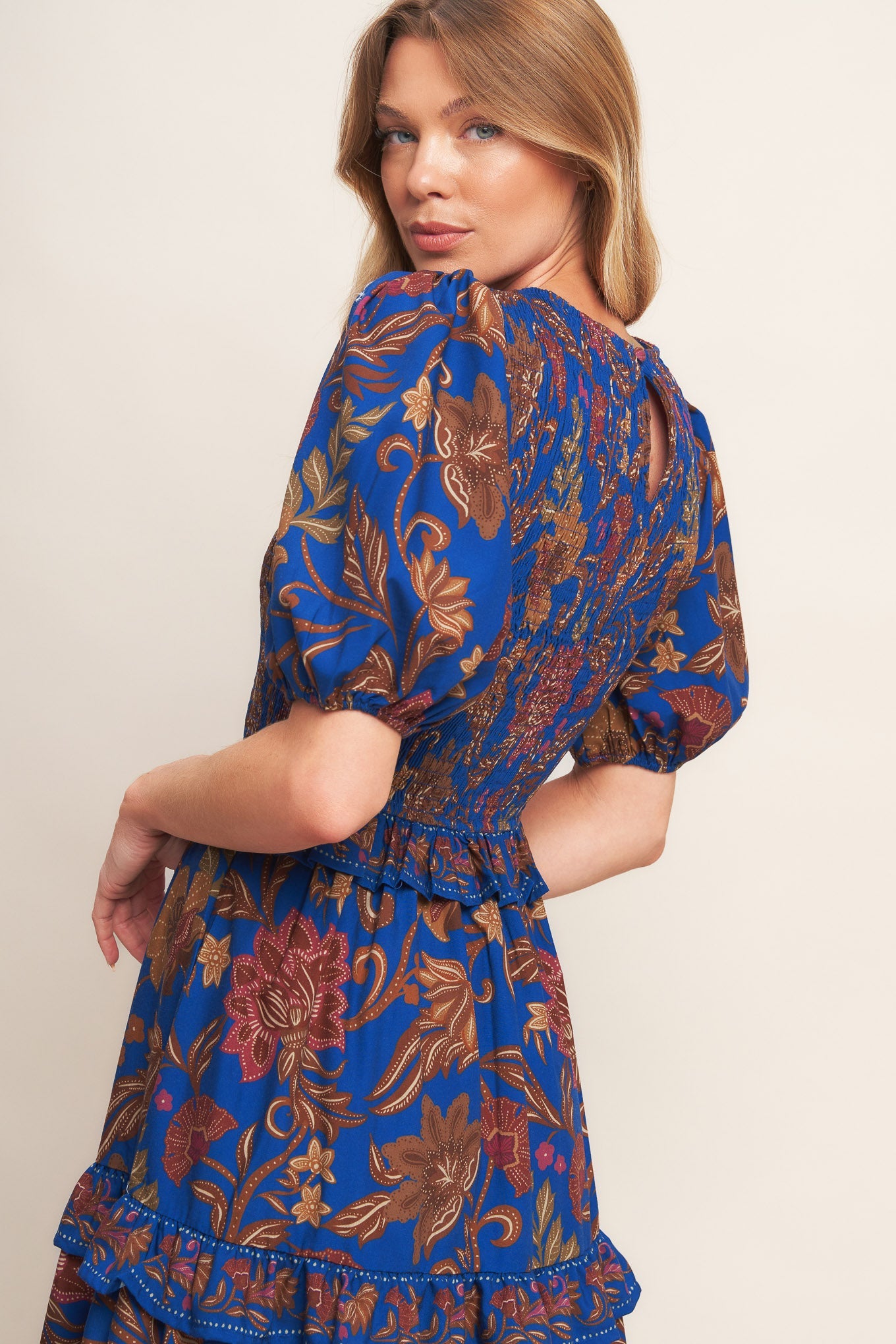 BOHEMIAN NAVY FLORAL WOVEN MIDI DRESS