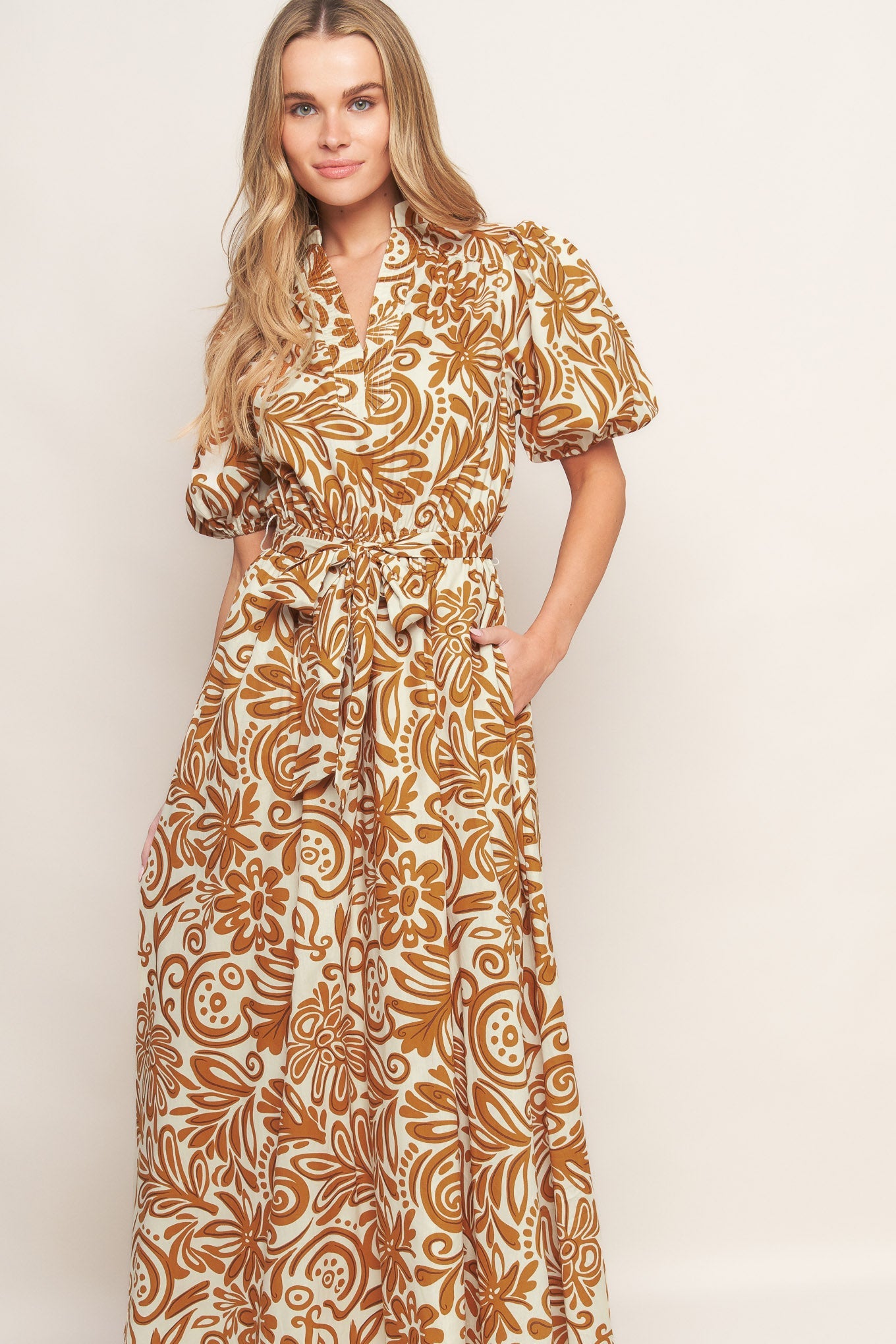 CINNAMON GARDEN WOVEN MIDI DRESS