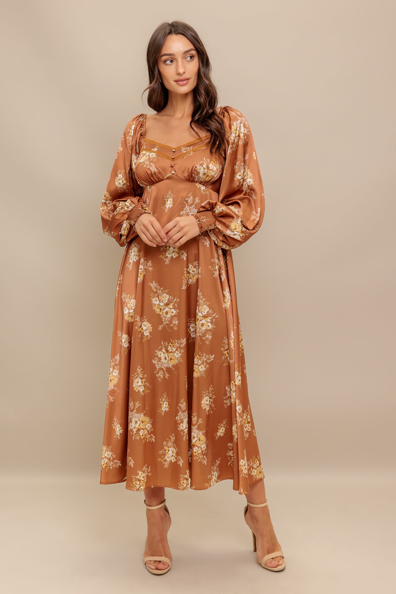 CARAMEL SUNSET WOVEN MIDI DRESS