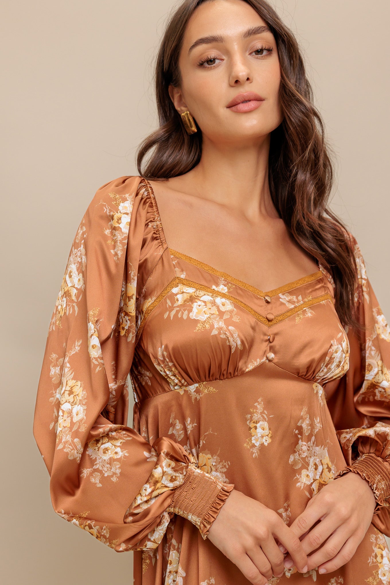 CARAMEL SUNSET WOVEN MIDI DRESS